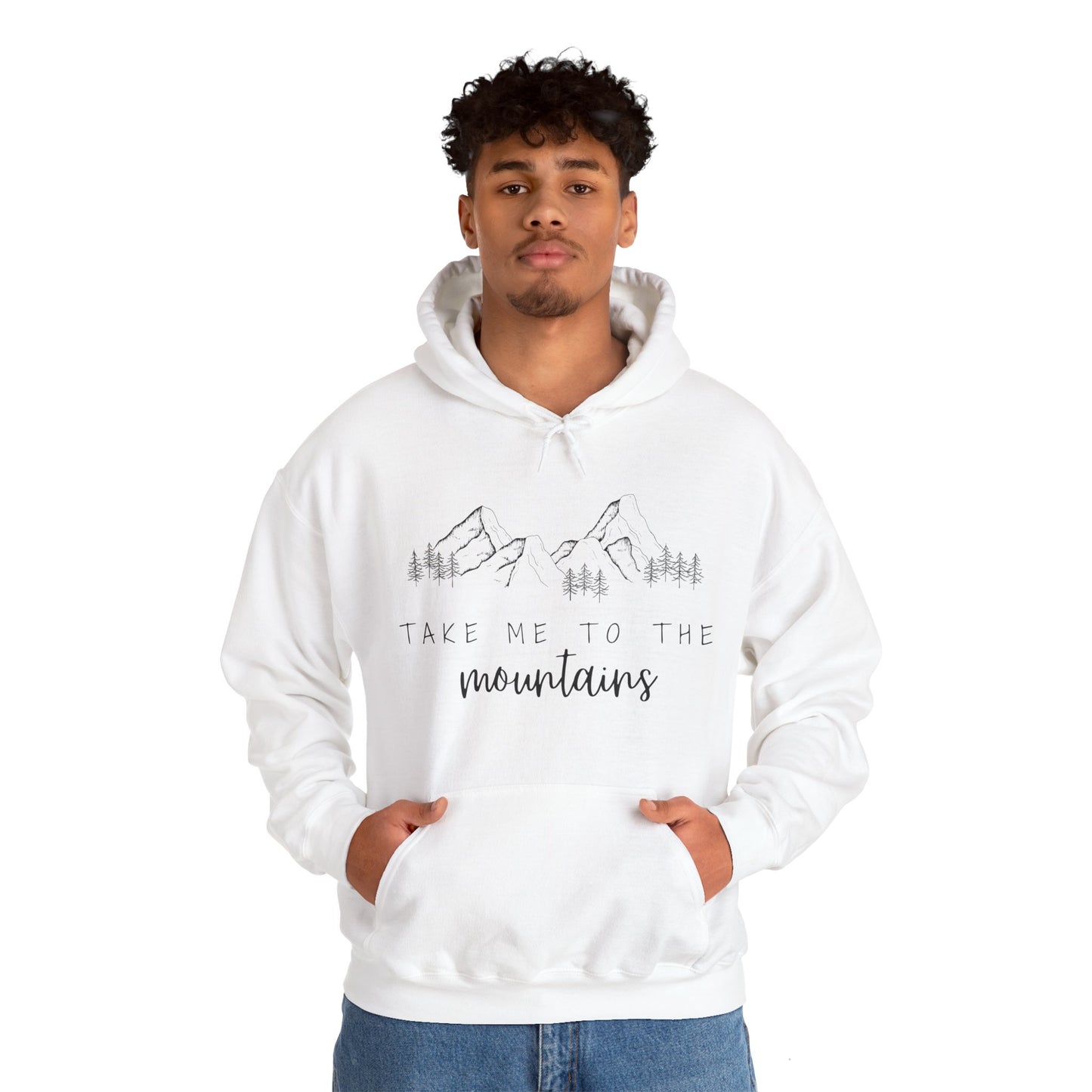 Take Me to the Mountains quote hoodie – cosy adventure hoodie for outdoor lovers, hiking enthusiasts, and travel fans. Stylish unisex hoodie for mountain getaways and nature explorers.