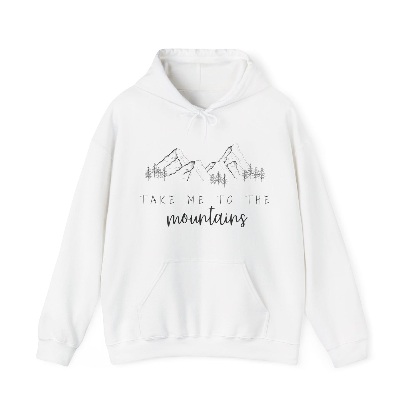 Take Me to the Mountains quote hoodie – cosy adventure hoodie for outdoor lovers, hiking enthusiasts, and travel fans. Stylish unisex hoodie for mountain getaways and nature explorers.