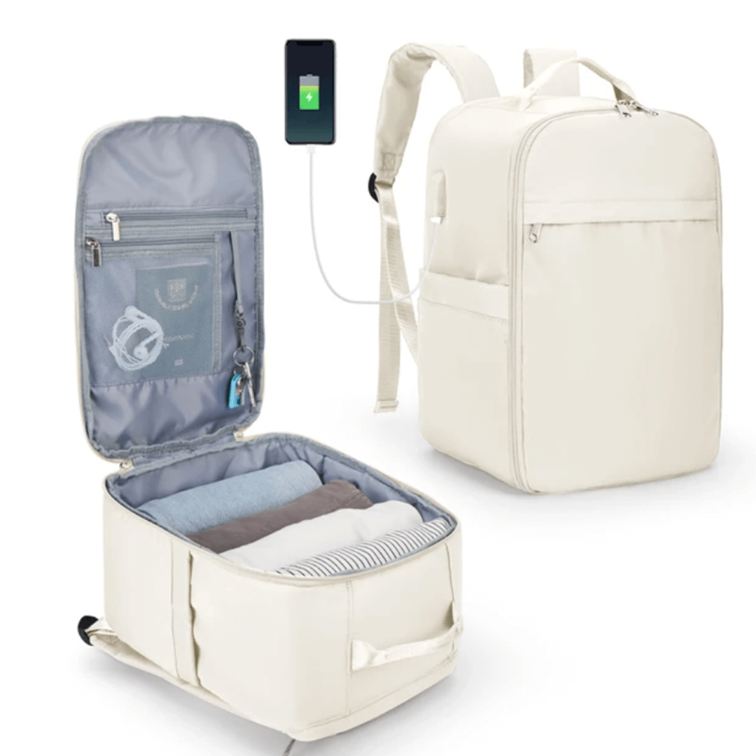 White Ryanair 40x20x25cm compact cabin travel backpack 